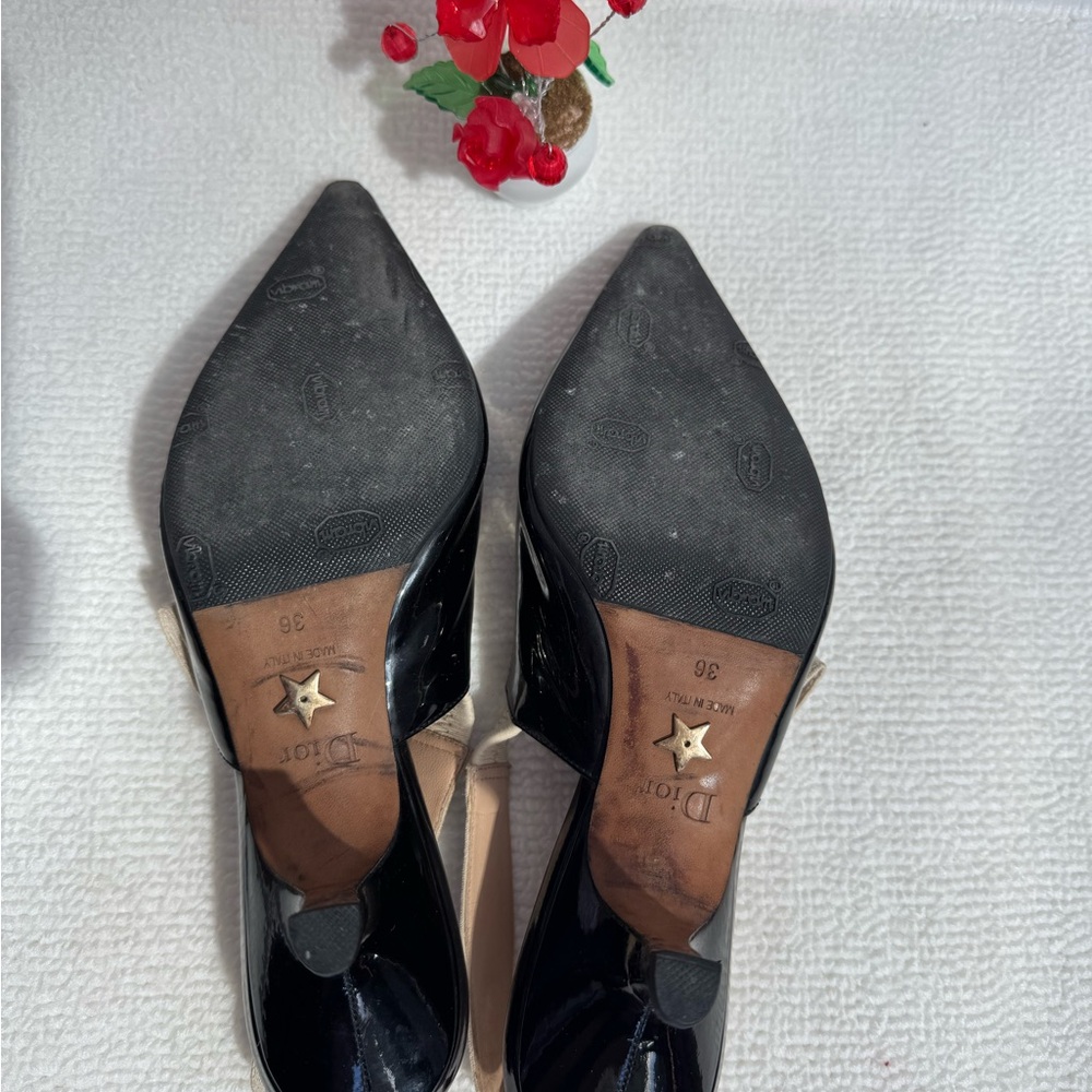 Authentic Dior Black Patent Slingback Pumps with J'Adior Ribbon Detail Size 36 - Picture 8 of 12